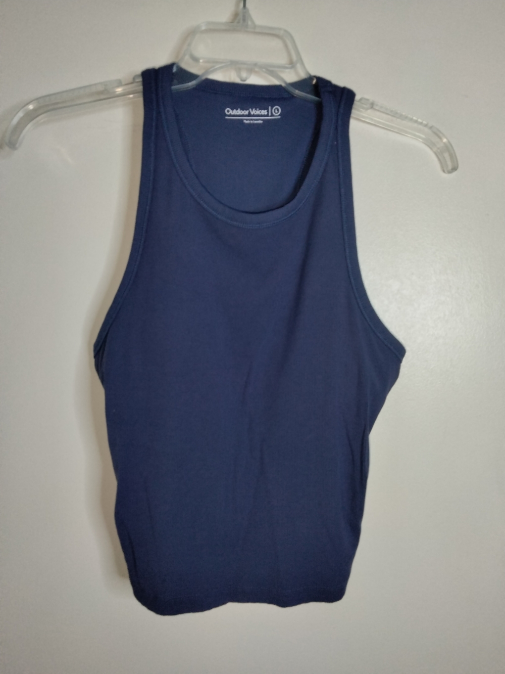 Outdoor Voices (Size L) Stretch Ribbed Racerback Ruched Side Built-in Bra Tank